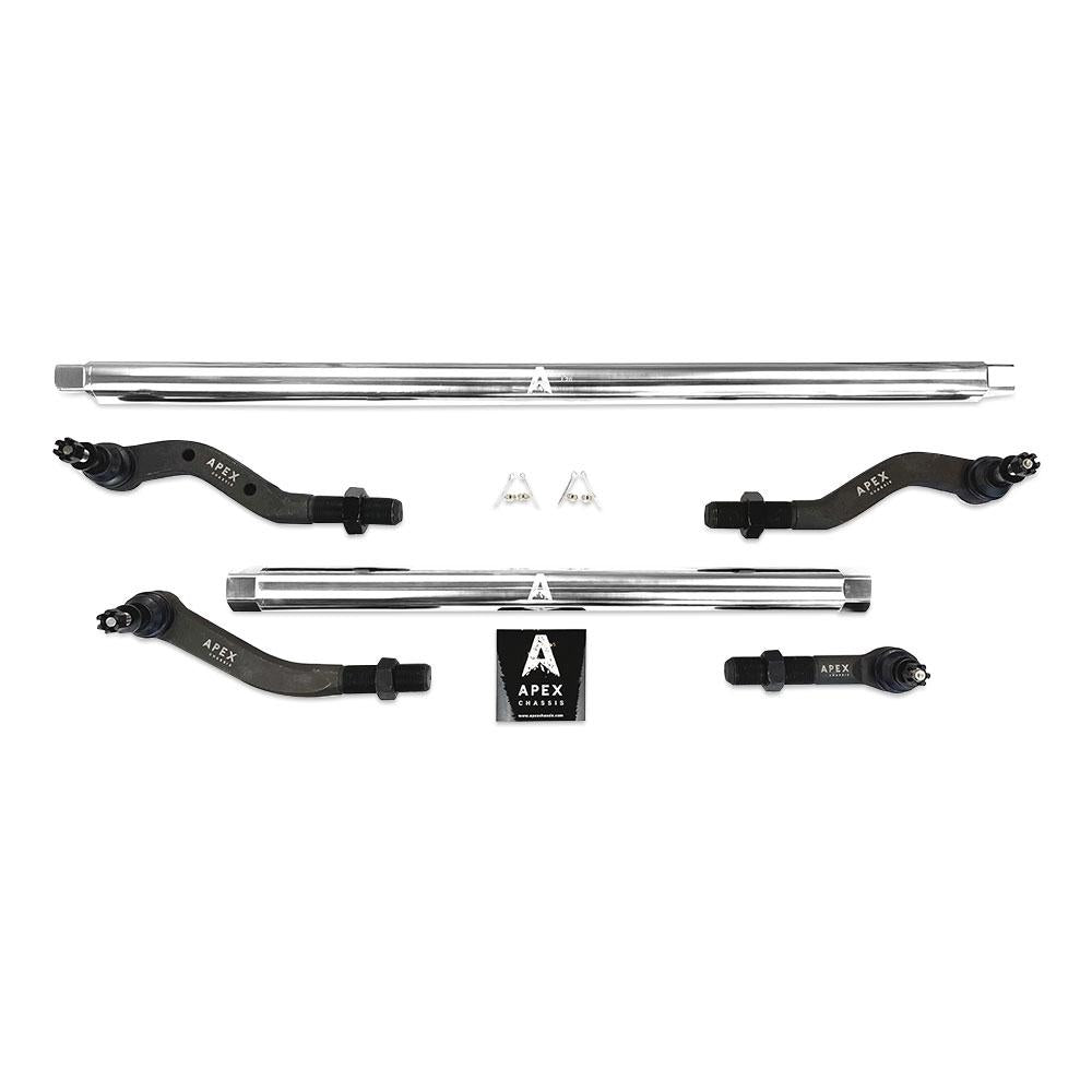 Apex Chassis Jeep JL - JT 2.5 Ton Extreme Duty Tie Rod & Drag Link Assembly in Polished Aluminum Fits 18-22 Jeep Wrangler 19-21 Gladiator