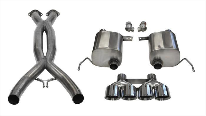 2.75 Inch Valve-Back Sport Exhaust w-X-Pipe Dual Rear Exit Quad 4.5 Inch Polished Tips 14-Present Chevy C7 Corvette Plus Grand Sport 6.2L V8 Stainless Steel
