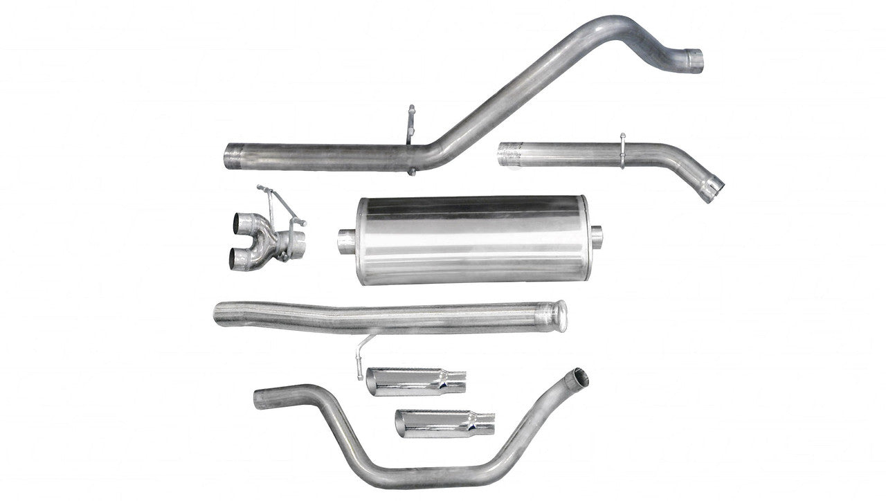 3.0 Inch Cat-Back Sport Dual Rear Exit Exhaust 4.0 Inch Slash Cut Polished Tips 10-13 Silverado-Sierra 1500 Crew Cab-Short Bed-Extended Cab-Standard Bed 4.8L-5.3L-6.0L V8 143.5 Inch WB Stainless Steel