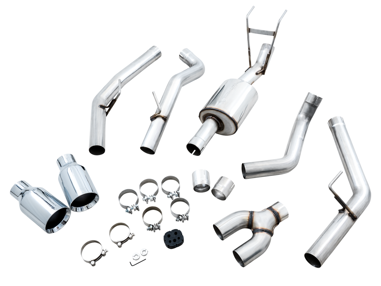 AWE 0FG Dual Rear Exit Catback Exhaust for 4th Gen RAM 1500 5.7L (Without Bumper Cutouts) - Chrome Silver Tips