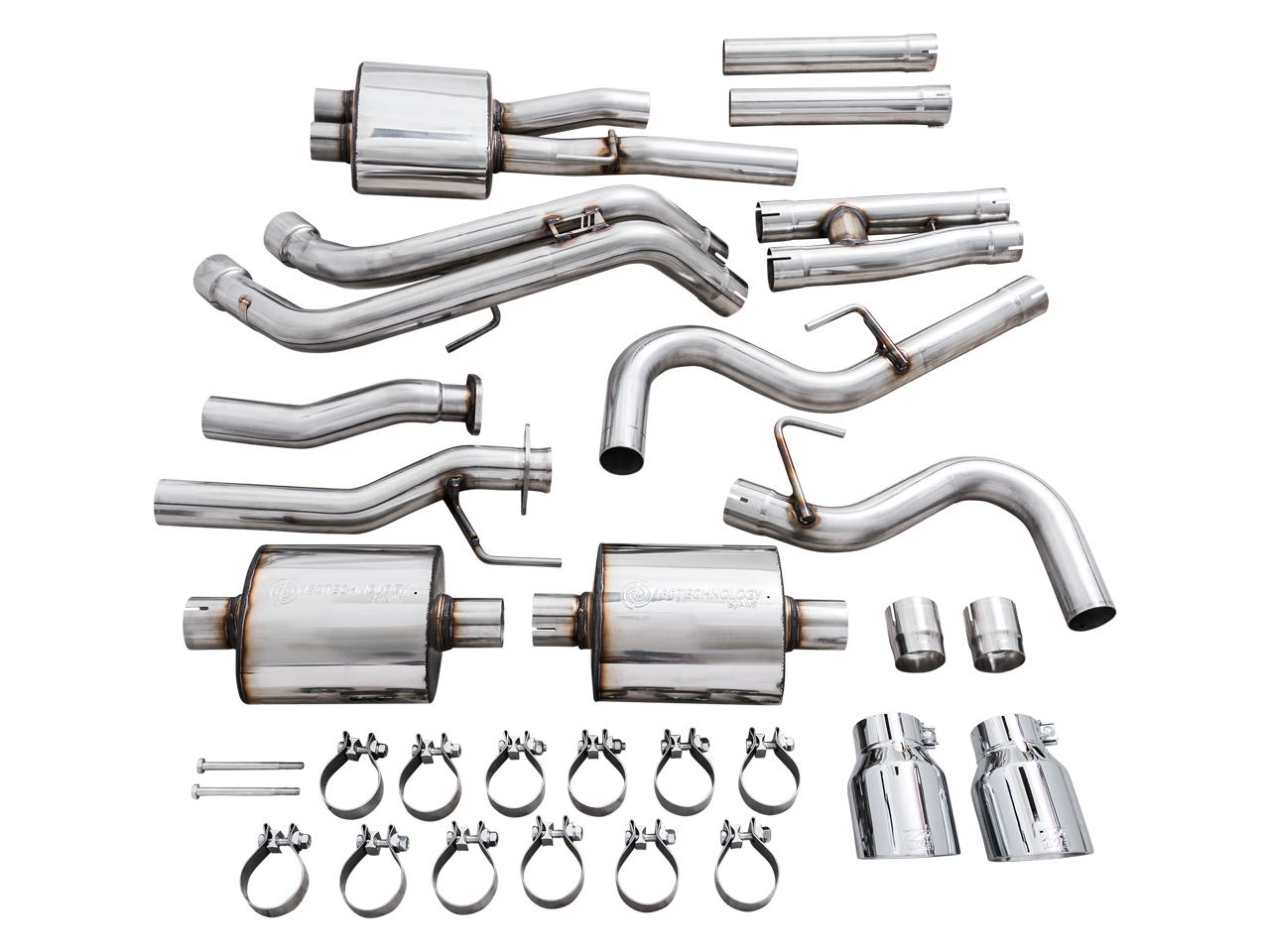AWE 0FG Exhaust with BashGuard for 3rd Gen Tacoma - Dual Chrome Silver Tips