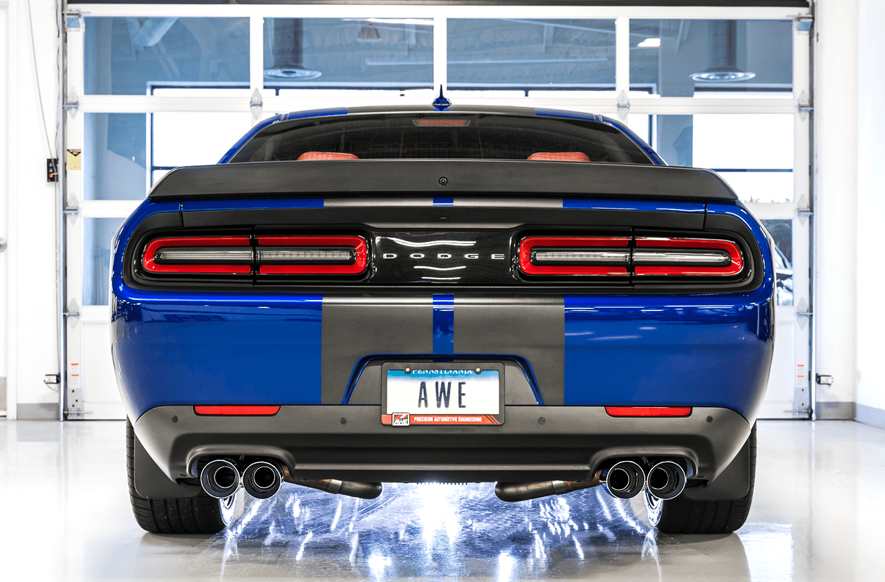AWE Track Edition Exhaust for 17+ Challenger 5.7 - Chrome Silver Quad Tips - Apollo Optics
