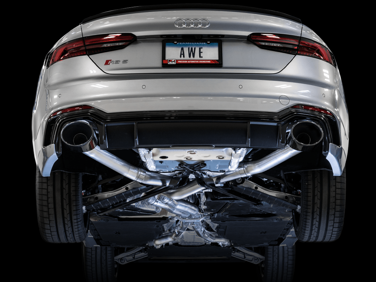 AWE Track Edition Exhaust for Audi B9 RS 5 Sportback - Non-Resonated - Diamond Black RS-style Tips - Apollo Optics