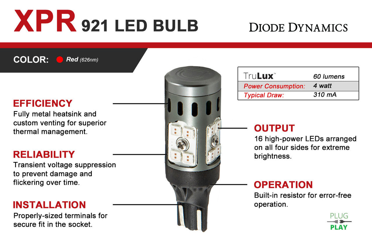 Diode Dynamics 921 XPR LED Bulb Red Pair
