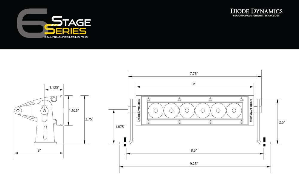 Diode Dynamics 6 Inch LED Light Bar Single Row Straight SS6 Amber Driving Light Bar Pair