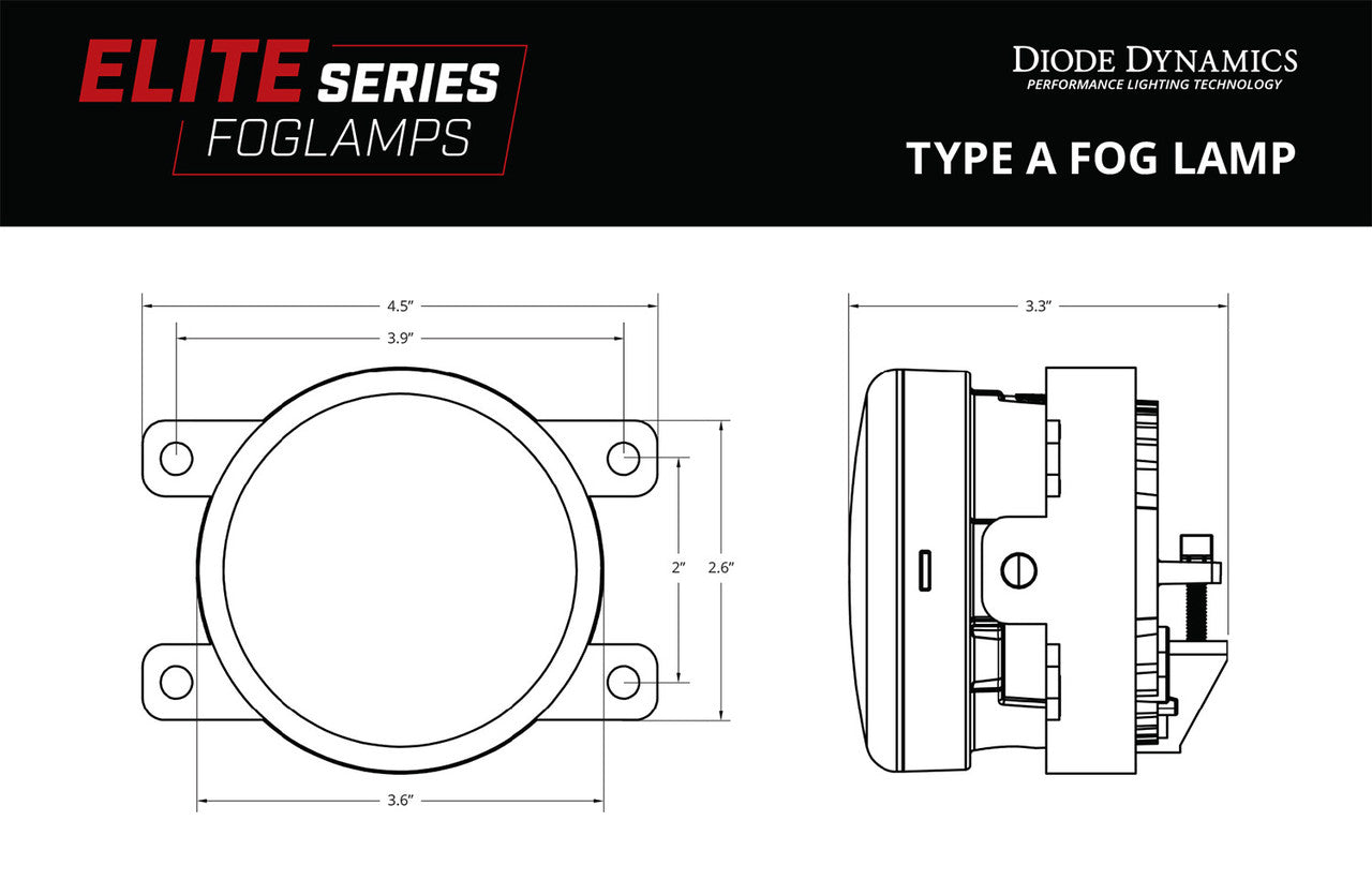 Diode Dynamics Elite Series Fog Lamps for 2012-2016 Fiat 500 Pair Cool White 6000K