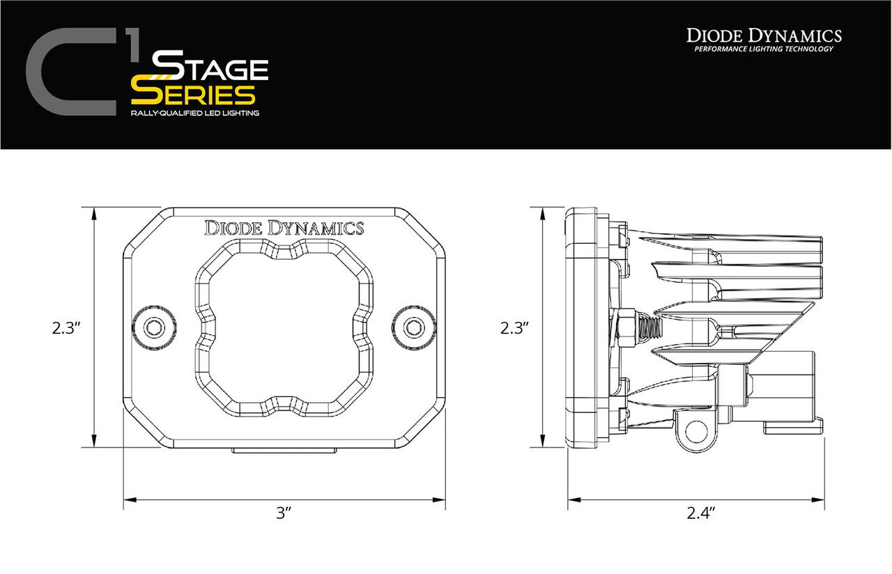 Diode Dynamics Stage Series C1 LED Pod Pro Yellow Flood Flush ABL Each