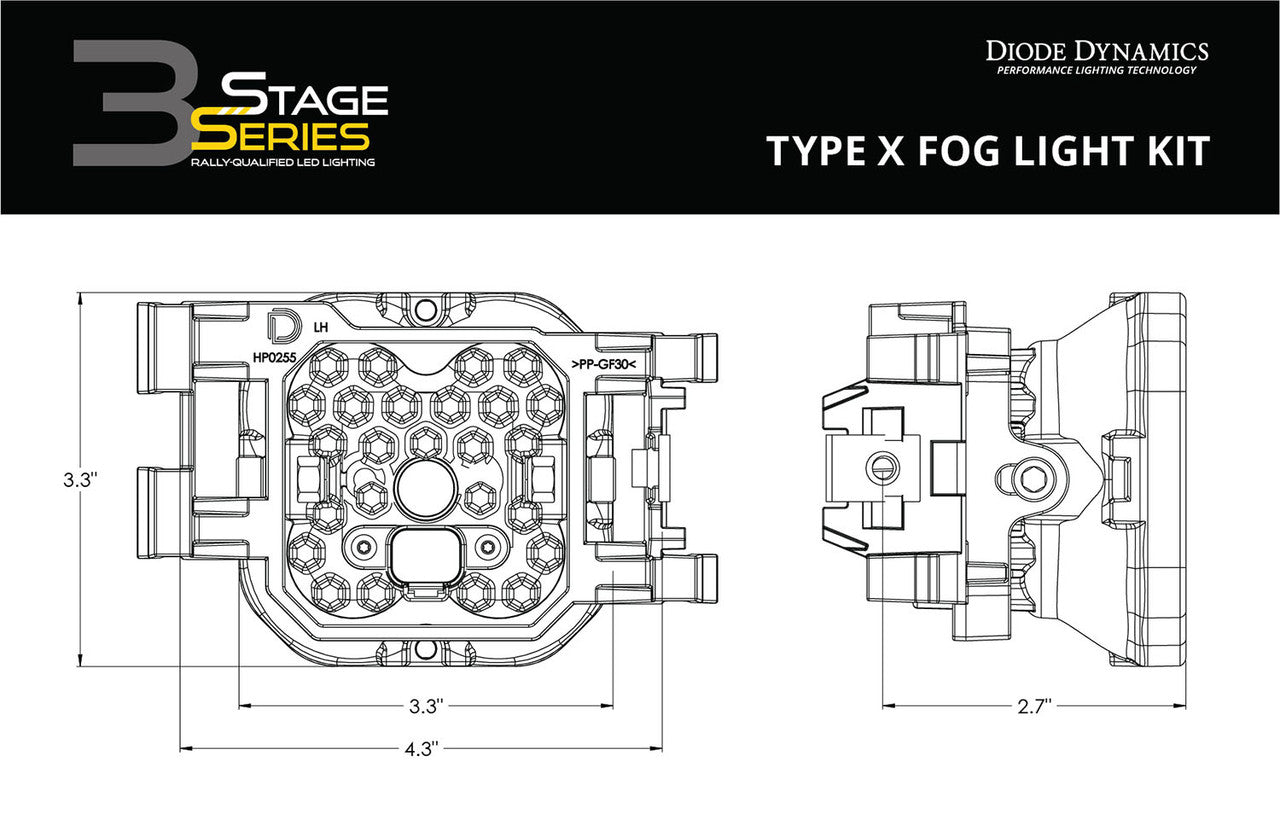 Diode Dynamics SS3 Type X LED Fog Light Kit Yellow SAE-DOT Fog Sport