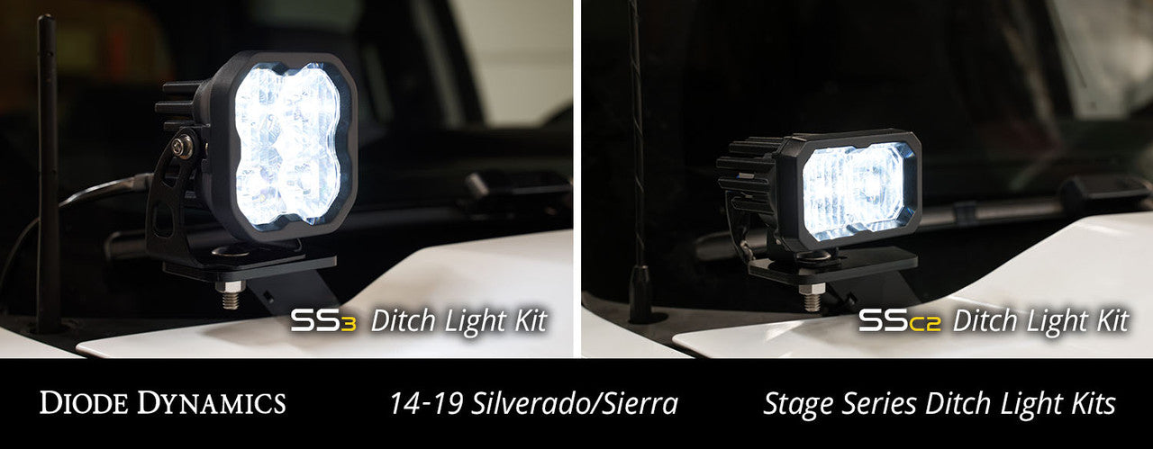 Diode Dynamics SS3 LED Ditch Light Kit for 2014-2019 Chevrolet Silverado 1500, Sport White Combo