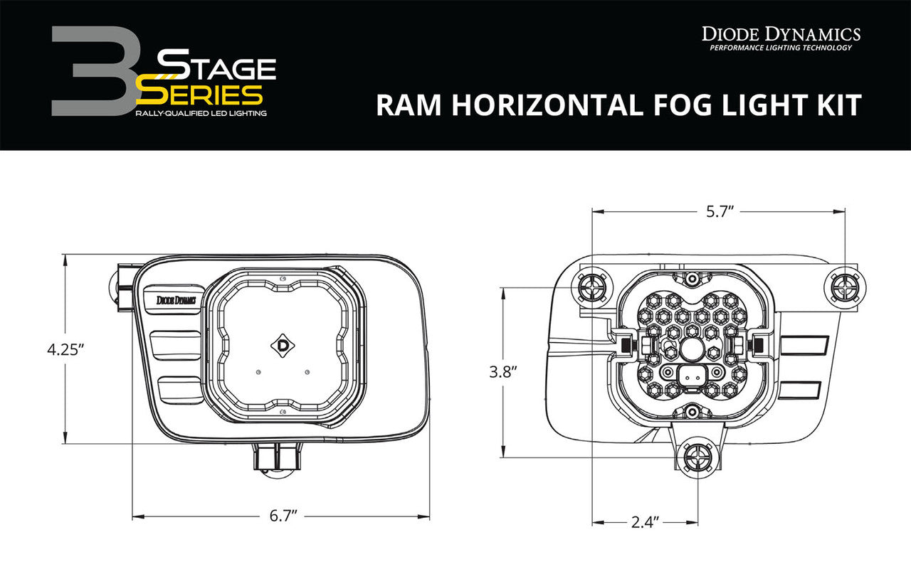 Diode Dynamics SS3 Ram Horizontal LED Fog Light Kit Max White SAE Fog
