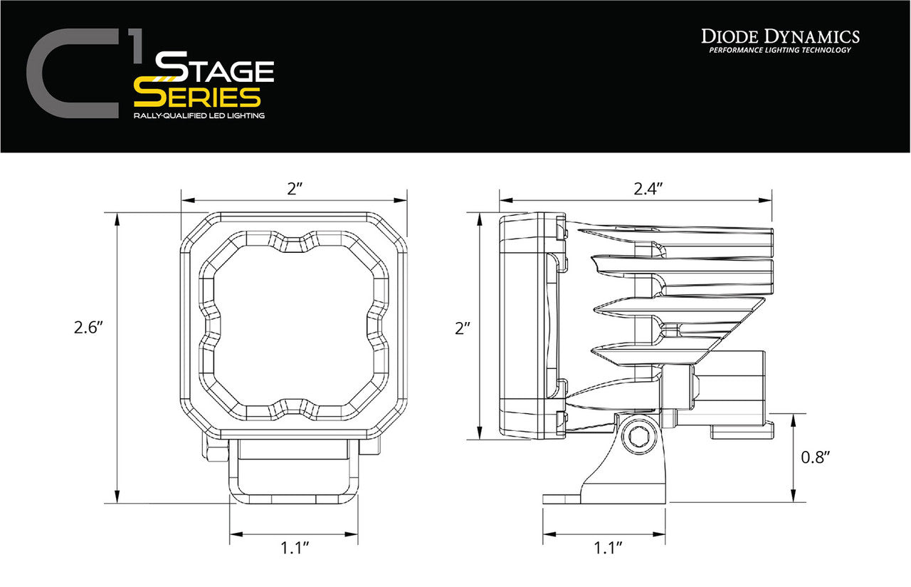 Diode Dynamics Stage Series C1 LED Pod White SAE-DOT Fog Standard ABL Each