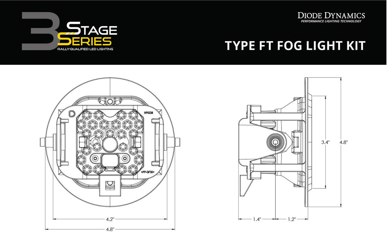 Diode Dynamics SS3 LED Fog Light Kit for 2008-2010 Dodge Viper Yellow SAE-DOT Fog Sport w- Backlight