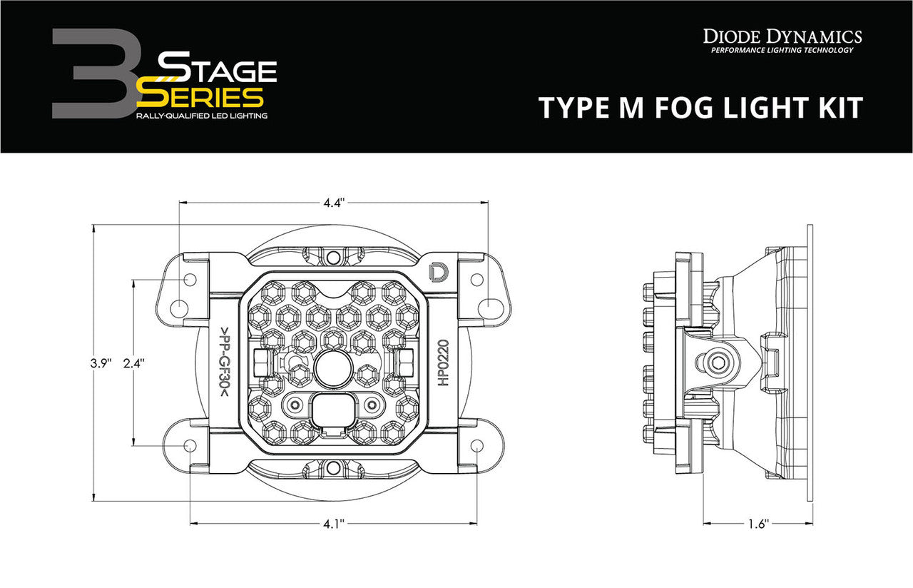 Diode Dynamics SS3 LED Fog Light Kit for 2005-2007 Dodge Magnum White SAE-DOT Fog Sport w- Backlight Type M Bracket Kit