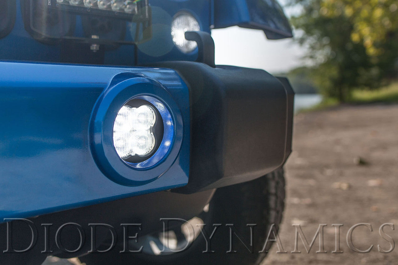 Diode Dynamics SS3 LED Fog Light Kit for 2007-2018 Jeep JK Wrangler Yellow SAE-DOT Fog Max w- Backlight Type MR Bracket Kit