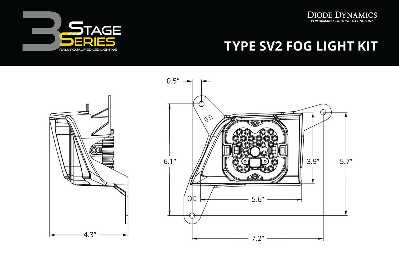 Diode Dynamics SS3 Sport Type SV2 Kit ABL Yellow SAE Fog