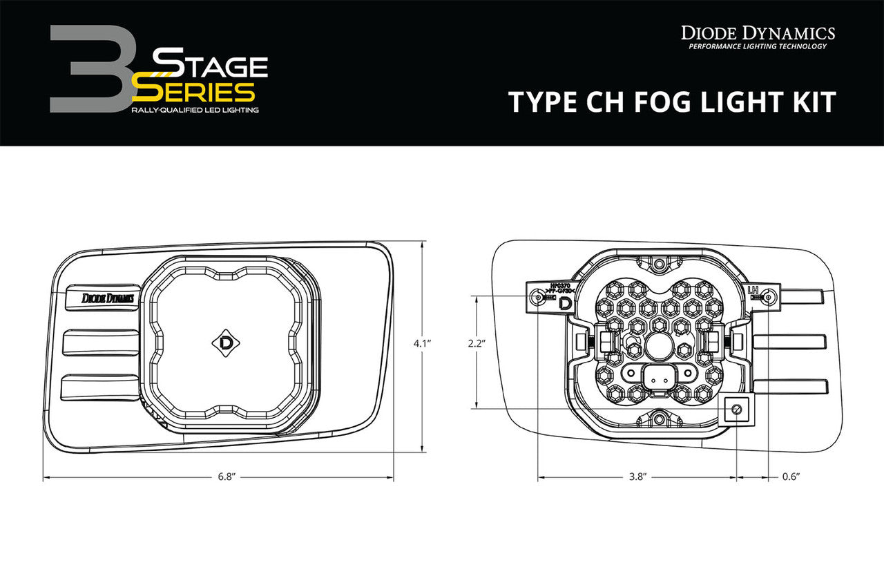 Diode Dynamics SS3 LED Fog Light Kit for 2015-2020 Chevrolet Suburban, Yellow SAE-DOT Fog Max with Backlight