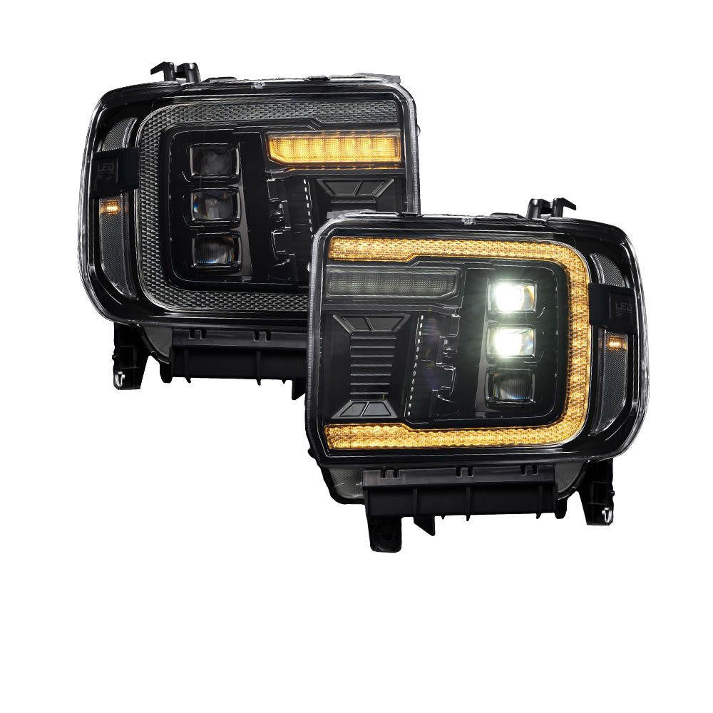 Form Lighting 2014-2018 GMC Sierra 1500 & 2015-2019 Sierra 2500/3500 LED Projector Headlights Amber DRL, Pair FL0023 