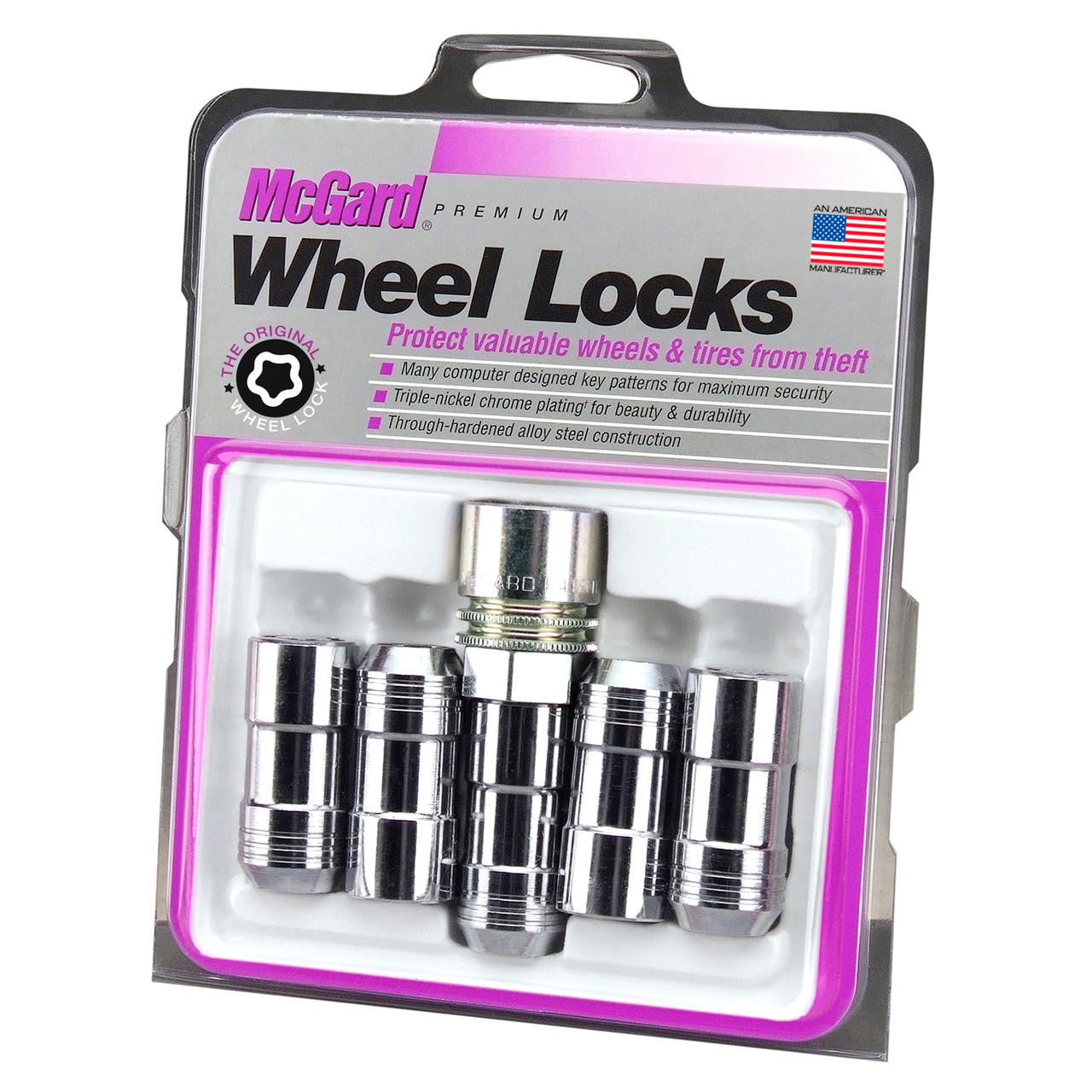 McGard Cone Seat Exposed Style Wheel Locks-Chrome-5 Lock Set 24510 
