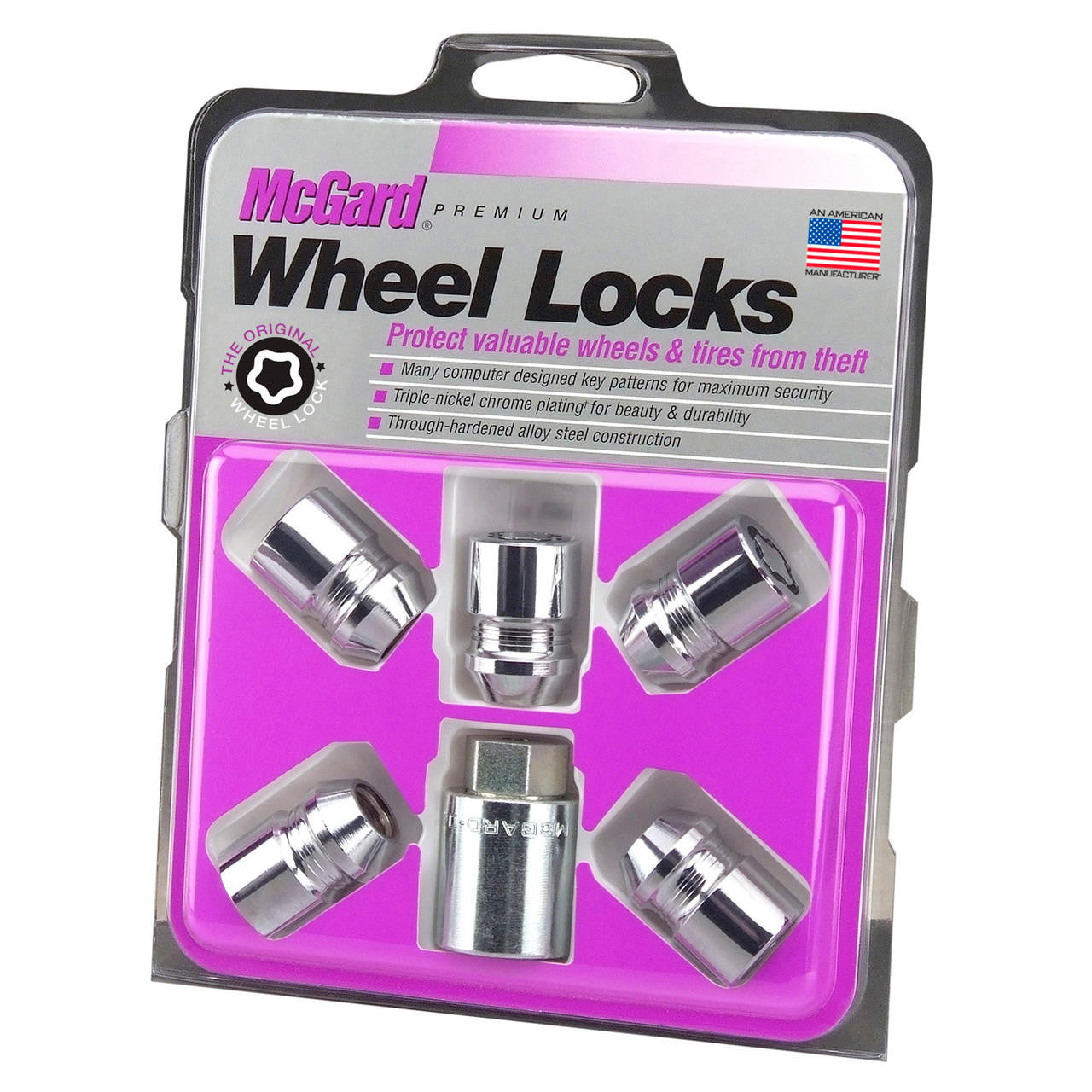 McGard Cone Seat Exposed Style Wheel Locks-Chrome-5 Lock Set 24552 